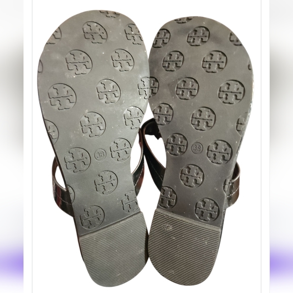 Tory Burch Miller Sandals Black Patent Leather 7.5 Designer Luxury Resort Y2K - Picture 8 of 8